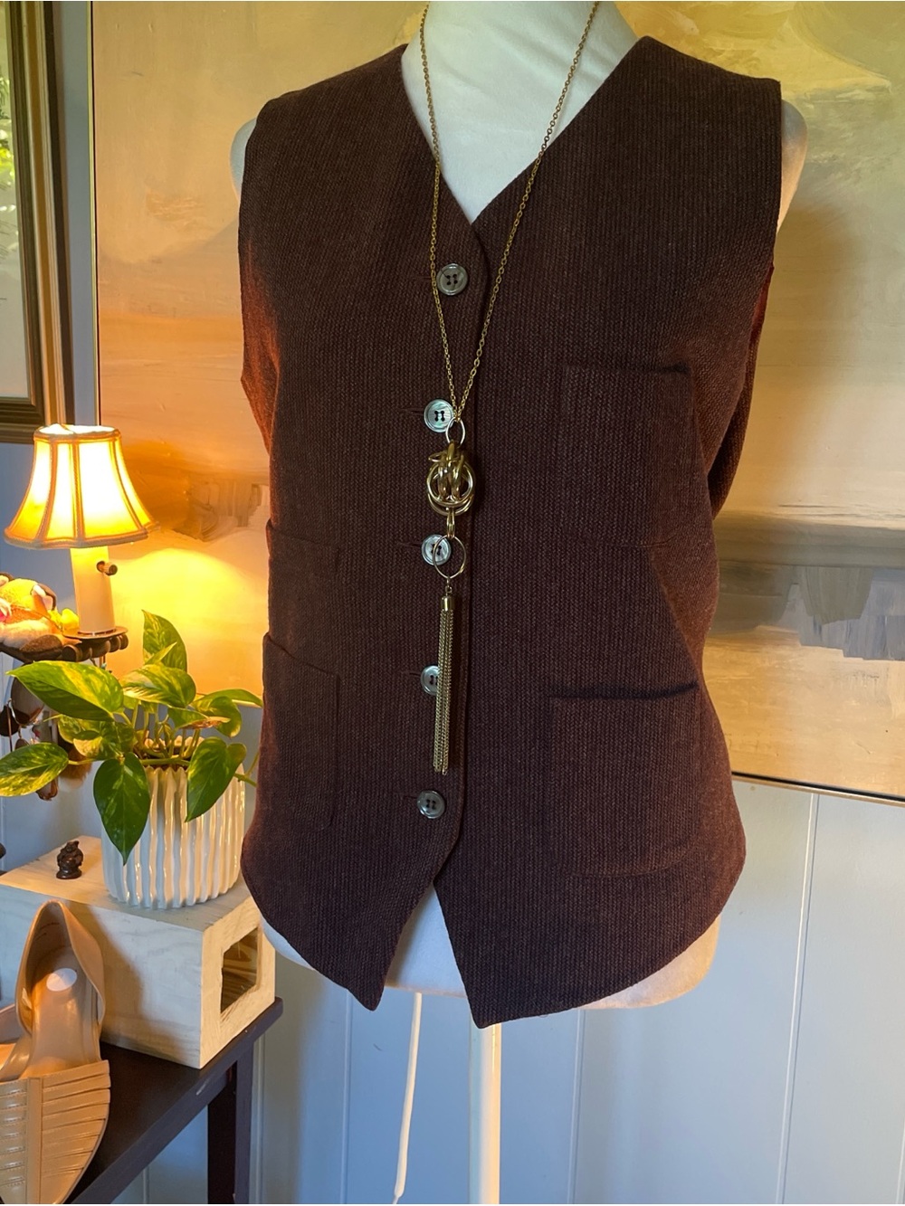 The Territory Ahead Dark Maroon Ribbed Knit V-Neck Vest